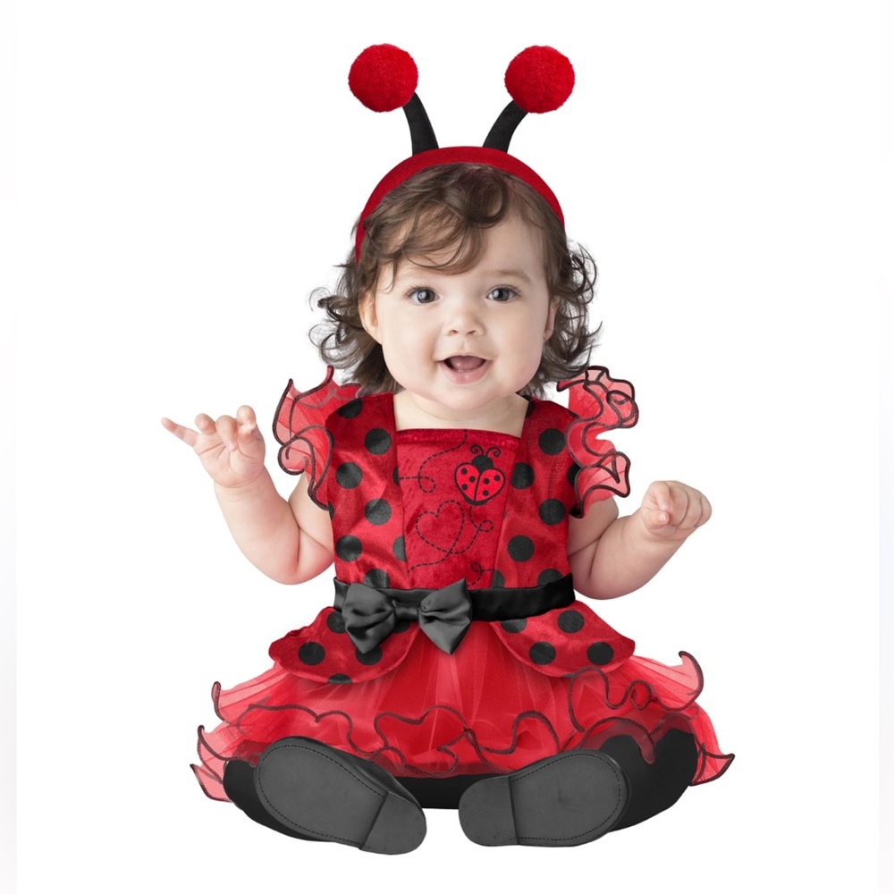 Ladybug Costume NEW 6-12 mo Infants Baby Toddler Lovebug Red Black Satin Ruffle